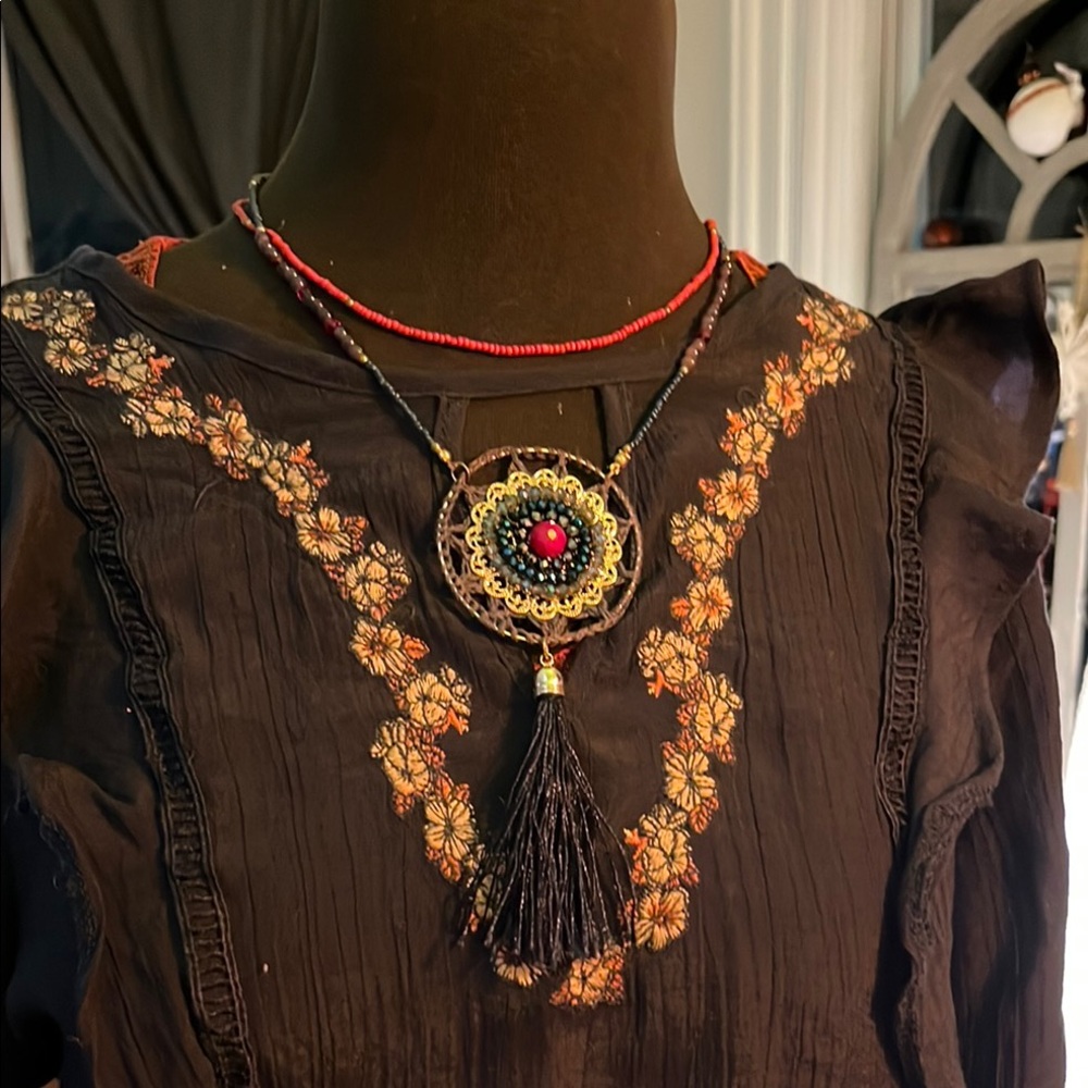LOT two beaded long (24”) necklaces, SUPER STYLISH. VINTAGE/glass bead/seed bead